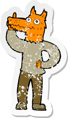 Bir insan tarafından çizilmiş bir tilki çizgi filminin gerilmiş çıkartması.