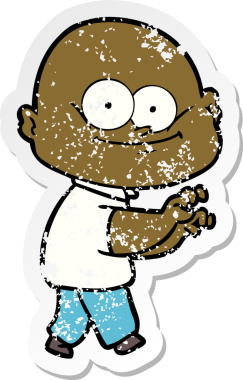 Bir insan tarafından çizilmiş kel bir adamın sıkıntılı çıkartması.