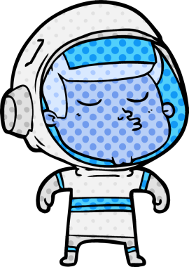 Bir insan tarafından çizilmiş kendine güvenen bir astronot çizgi filmi.