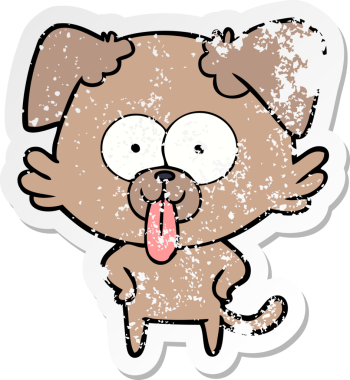 Bir insan tarafından çizilmiş dilli çizgi film köpeğinin sıkıntılı çıkartması.