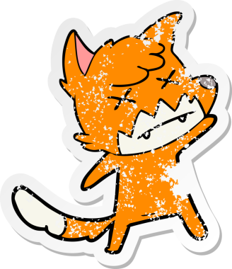 Bir insan tarafından çizilmiş şaşı tilki çizgi filminin sıkıntılı çıkartması.