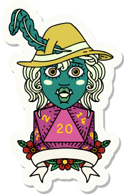 Bir insan tarafından çizilmiş 20 zarlı yarım ork şairin çıkartması.