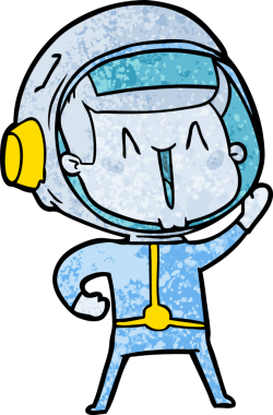 Bir insan tarafından çizilmiş mutlu astronot çizgi filmi.