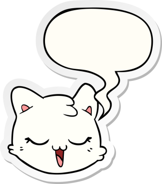 Bir insan tarafından çizilmiş konuşma kabarcığı çıkartmalı çizgi film kedisi yüzü.