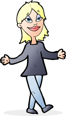 Bir insan tarafından çizilmiş tasasız bir karikatür kadını.