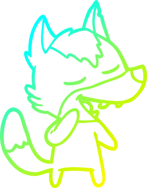 Bir insan tarafından çizilmiş gülen bir kurdun soğuk çizgi çizimi.