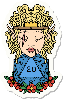 Bir insan tarafından çizilmiş doğal 20 zarlı barbar bir elfin çıkartması.