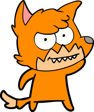 Bir insan tarafından çizilmiş sırıtan tilki çizgi filmi.