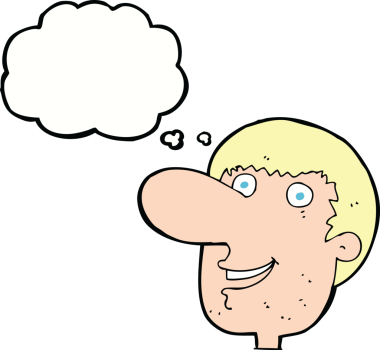 Bir insan tarafından çizilmiş düşünce baloncuklu mutlu erkek yüzü.