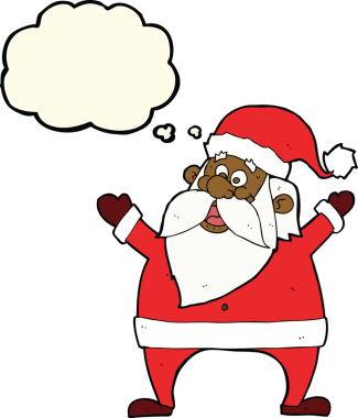 Düşünce baloncuğu çizilmiş neşeli Noel Baba çizgi filmi