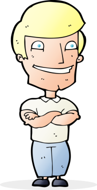 Bir insan tarafından çizilmiş sırıtan bir çizgi film adamı.