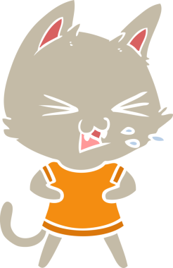 Bir insan tarafından çizilmiş düz renkli çizgi film kedisi.