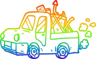 Bir insan tarafından çizilmiş hurda dolu eski bir kamyonun gökkuşağı gradyan çizimi