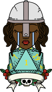 Retro Dövme Tarzı Ağlayan İnsan Dövüşçüsü Bir insan tarafından çizilmiş doğal bir D20 zarıyla