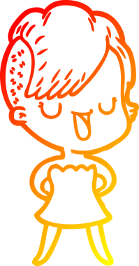 Hipster saç kesimi bir insan tarafından çizilmiş güzel bir çizgi film kızı çizimi.