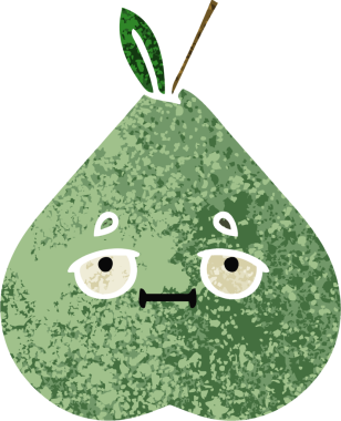 Bir insan tarafından çizilmiş yeşil bir armutun retro çizim tarzı karikatürü