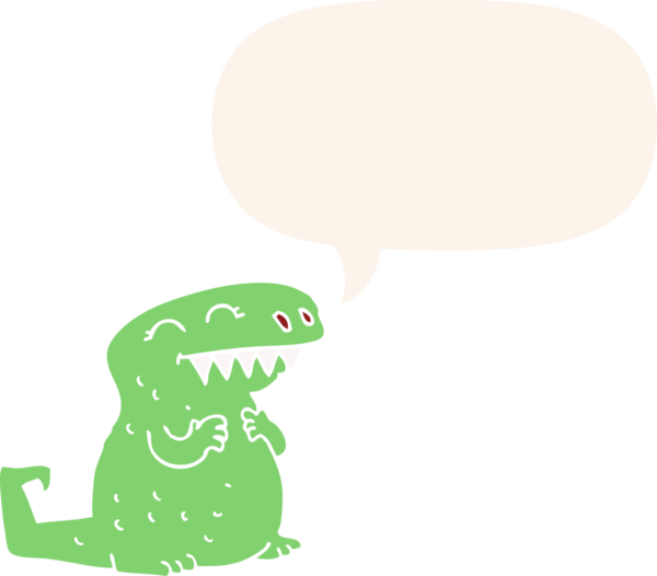 bir insan tarafından çizilmiş eski usul konuşma baloncuklu karikatür dinozor.