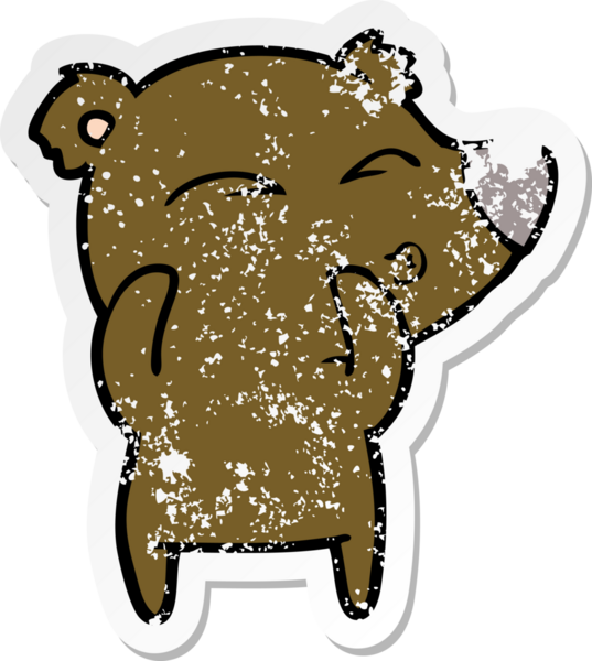 Bir insan tarafından çizilmiş ıslık çalan bir ayının sıkıntılı çıkartması.