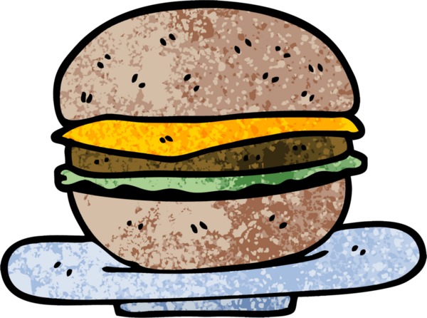 Bir insan tarafından çizilmiş grunge desenli çizim çizgi film burgeri.