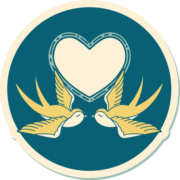 Geleneksel kırlangıç stili dövme çıkartması ve bir insan tarafından çizilmiş kalp.