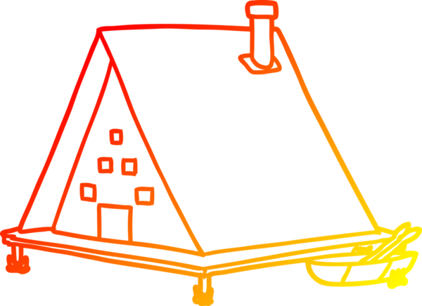 Bir insan tarafından çizilmiş bir göl evinin sıcak çizgi çizimi