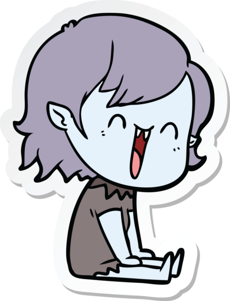 Bir insan tarafından çizilmiş şirin, mutlu bir vampir kızın çıkartması.