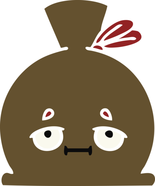 Bir insan tarafından çizilmiş bir çuvalın düz renkli retro karikatürü