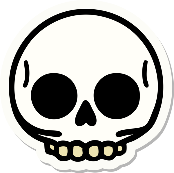 Bir insan tarafından çizilmiş bir kafatasının geleneksel stiliyle dövme çıkartması.