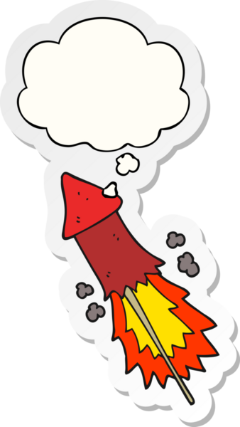 İnsan tarafından çizilmiş bir çıkartma olarak düşünce baloncuğu olan havai fişek karikatürü