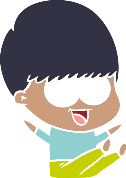 Bir insan tarafından çizilmiş mutlu düz renkli çizgi film çocuğu.