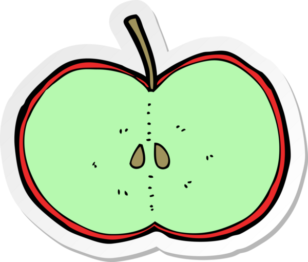 Bir insan tarafından çizilmiş dilimlenmiş elma etiketi.