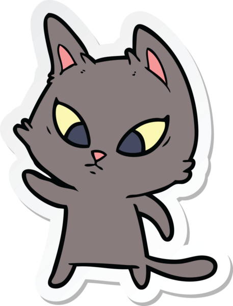 Bir insan tarafından çizilmiş kafası karışmış bir çizgi film kedisinin çıkartması.