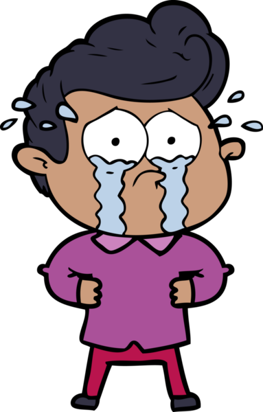 Bir insan tarafından çizilmiş, elleri kalçasında ağlayan bir karikatür.