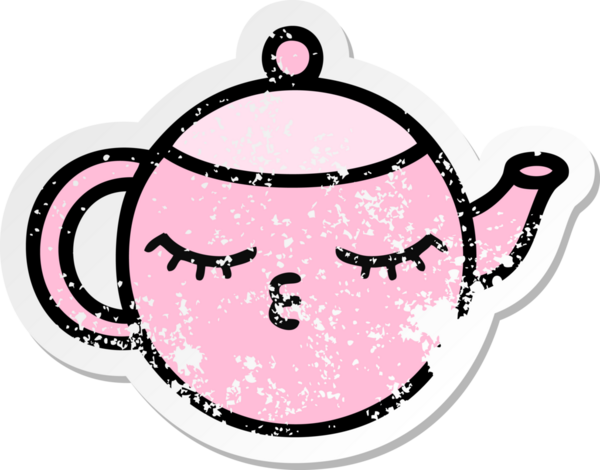Bir insan tarafından çizilmiş şirin bir karikatür çaydanlığının sıkıntılı çıkartması.