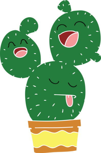 Bir insan tarafından çizilmiş tuhaf bir çizgi film kaktüsü.