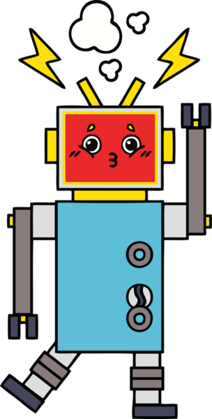 Bir insan tarafından çizilen robot arızasının sevimli karikatürü.