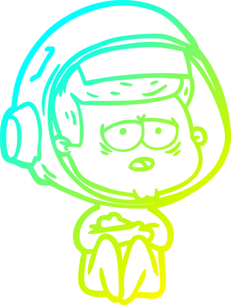 Bir insan tarafından çizilmiş soğuk gradyan çizgi çizimi yorgun astronot