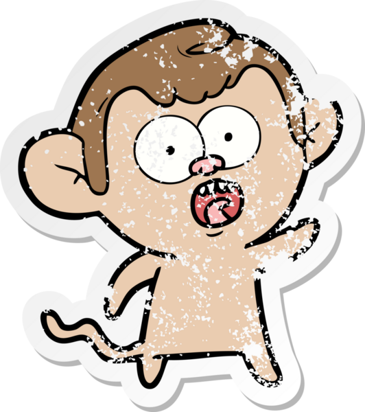 Bir insan tarafından çizilmiş, şok olmuş bir maymunun sıkıntılı çıkartması.