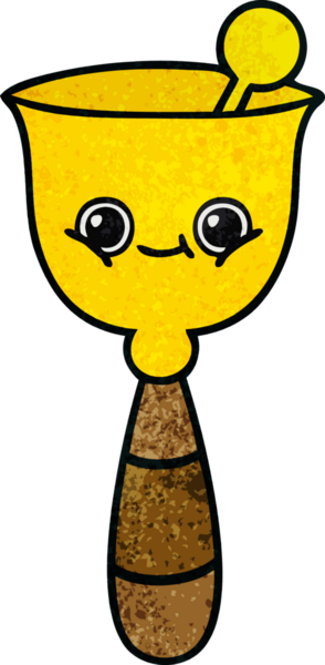 Bir insan tarafından çizilmiş okul çanının retro grunge desenli karikatürü.