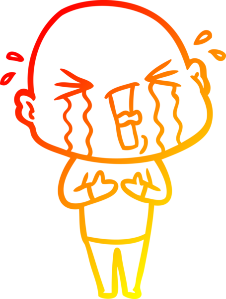 Bir insan tarafından çizilmiş, ağlayan kel bir adamın çizgi çizimi.