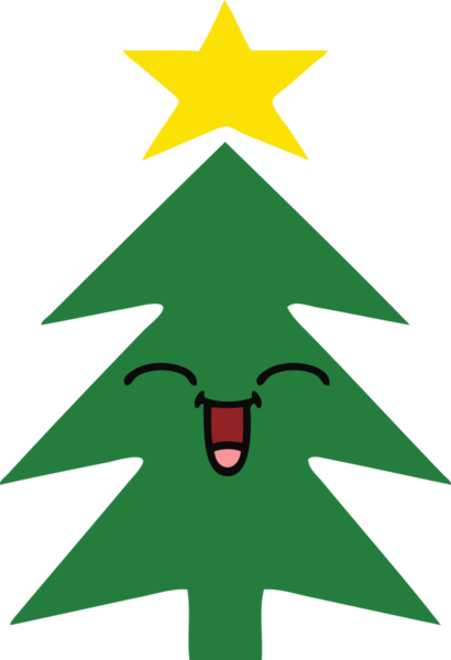 Bir insan tarafından çizilmiş bir noel ağacının düz renkli retro karikatürü