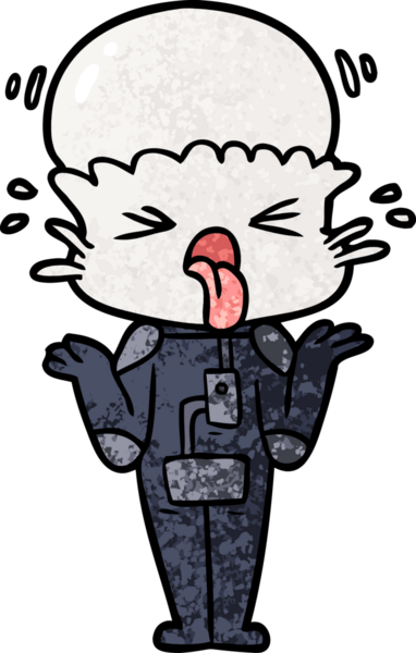 Bir insan tarafından çizilmiş garip bir uzaylı omuz silkiyor.