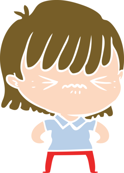 Bir insan tarafından çizilmiş düz renkli çizgi film kızı.