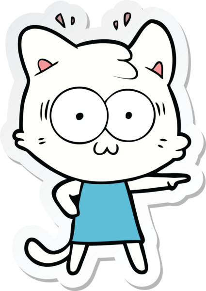 Bir çizgi film çıkartması. Bir insan tarafından çizilmiş, şaşırmış bir kedi.