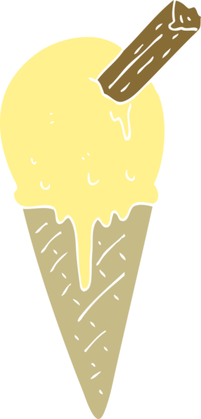 Bir insan tarafından çizilmiş dondurma külahının düz renk çizimi