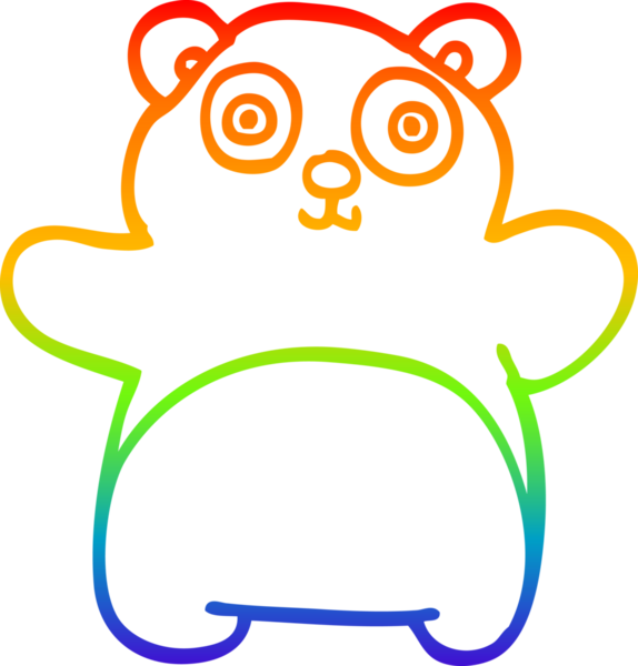 Gökkuşağı gradyan çizgi çizimi bir insan tarafından çizilmiş mutlu bir panda