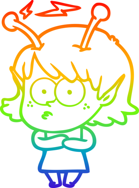 Gökkuşağı gradyan çizgisi bir insan tarafından çizilmiş uzaylı bir kızın çizimi