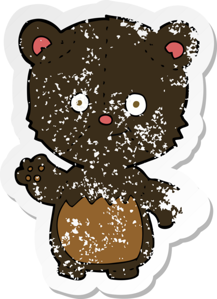 Bir insan tarafından çizilmiş küçük siyah ayı karikatürünün gerilmiş yapıştırması.