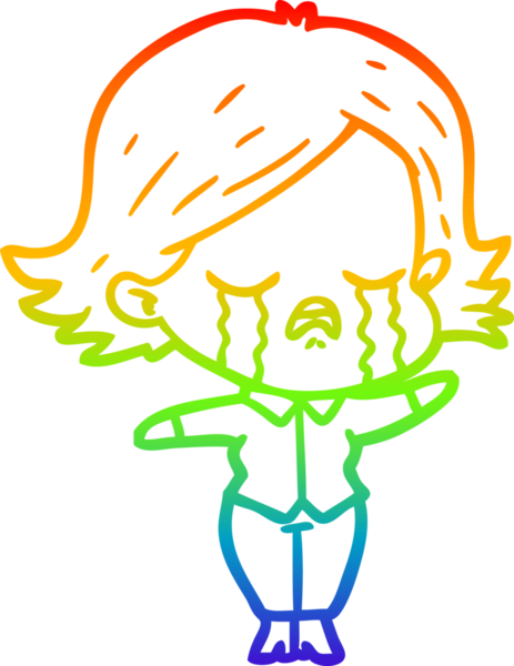 Gökkuşağı gradyan çizimi bir insan tarafından çizilmiş ağlayan bir çizgi kız çizimi