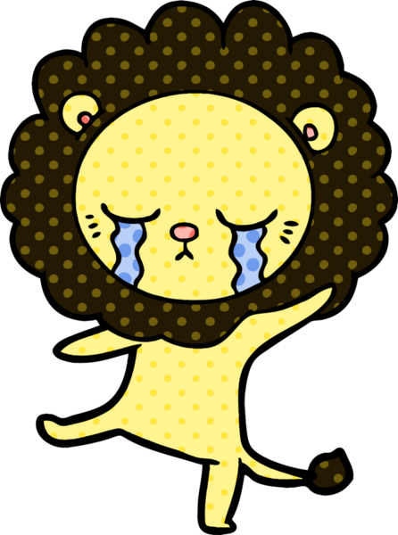 Bir insan tarafından çizilmiş ağlayan çizgi film aslanı.